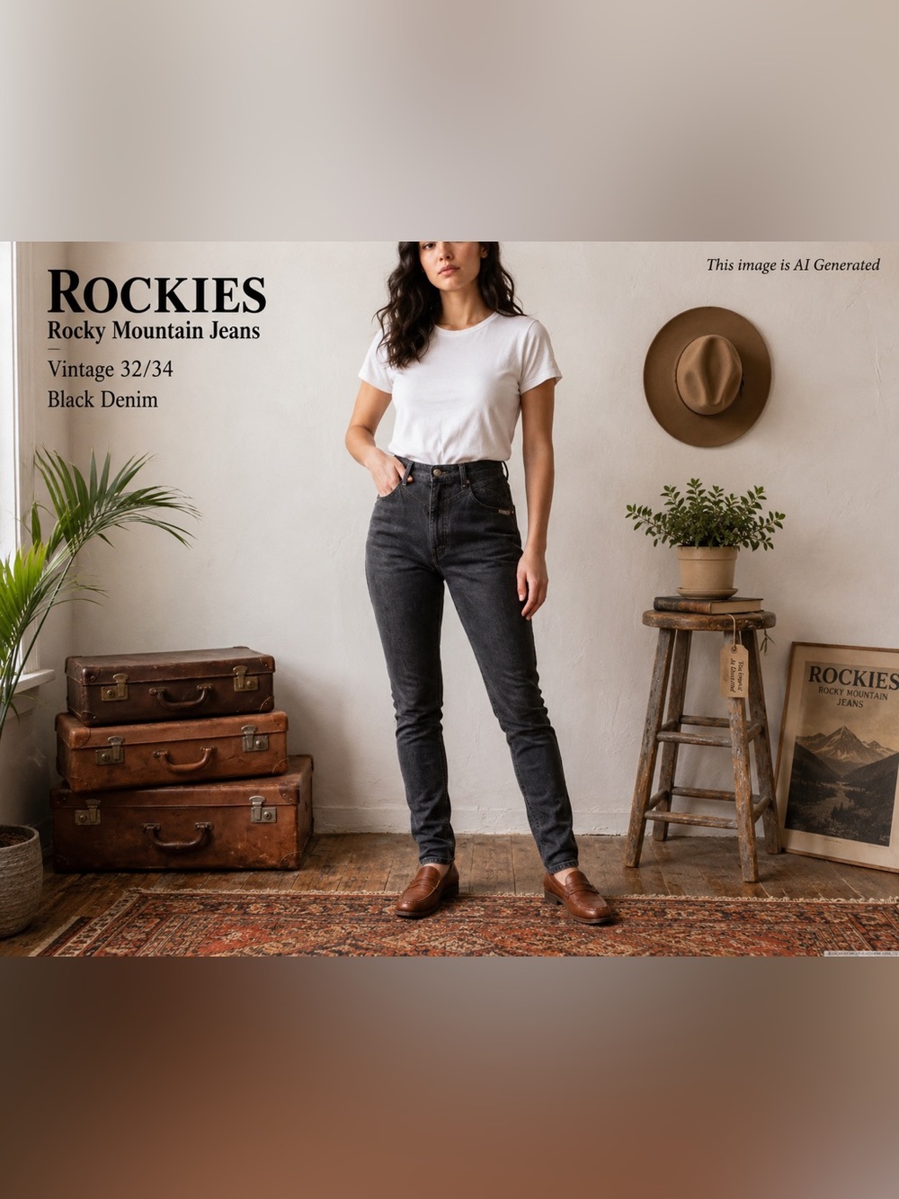 34” Long VTG Rockies Rocky Mountain Jeans Womens 32x34 Black Denim Western Y2K